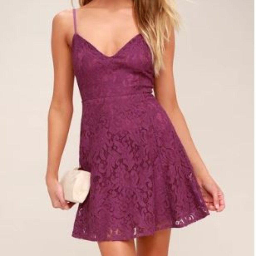 NEW! Size L Lulu's Magnolia Blossom Magenta Lace Skater Dress